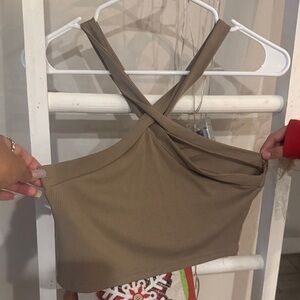 SHEIN Crisscross Strap Brown Crop Top
